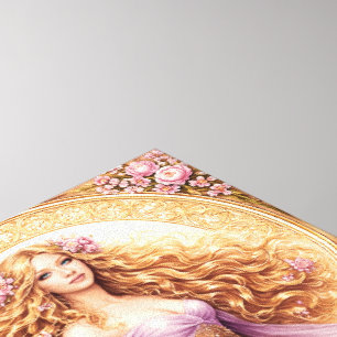 Toile Dame aux cheveux dorés fluides en robe près des fl