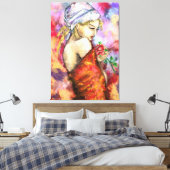Toile Dame avec Rose - Abstraite femme peinture original (Insitu(Chambre))