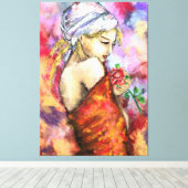 Toile Dame avec Rose - Abstraite femme peinture original (Insitu (Plancher de Bois))