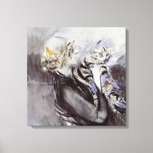 Toile Dame avec un chat gris (par Giovanni Boldini) (Recto)
