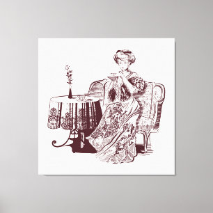 Toile dame boit du thé