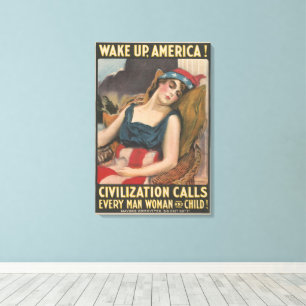 Toile Dame du drapeau américain patriotique Histoire vin