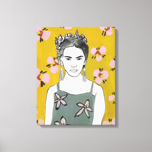 Toile Dame en fleurs roses - Jaune (Recto)