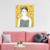 Toile Dame en fleurs roses - Jaune (Insitu(Salon))