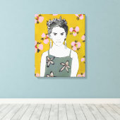 Toile Dame en fleurs roses - Jaune (Insitu (Plancher de Bois))