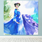 Toile Dame en Robe Bleue - Peinture aquarelle (Insitu (Plancher de Bois))