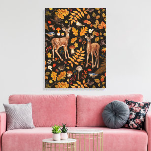 Toile Dans les bois/Cerf d'automne sur fond noir
