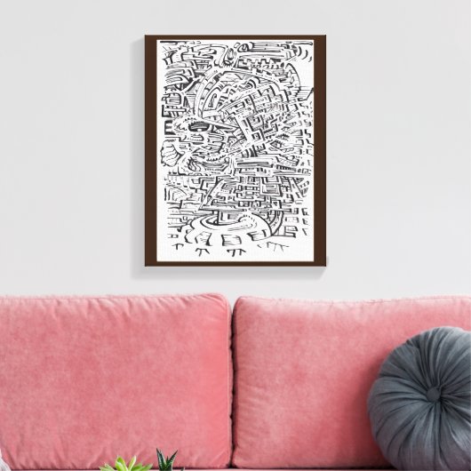 Toile Dans un lieu intermédiaire, dessin à l'encre indie (Insitu(Salon))
