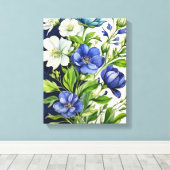 Toile Danses délicates de Fleurs Bleues et Blanches (Insitu (Plancher de Bois))