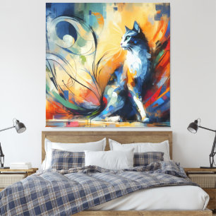 Toile d'art abstrait de chat vibrant Coloré