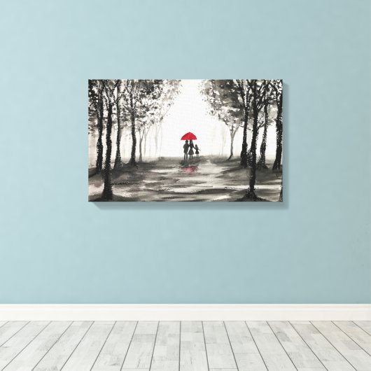 Toile d'art couple amour parapluie rouge (Insitu (Plancher de Bois))
