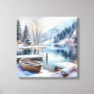 Toile d'art de scène de lac hivernal