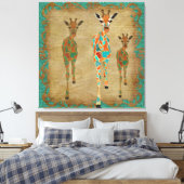 Toile d'art des girafes ambrées et azur (Insitu(Chambre))