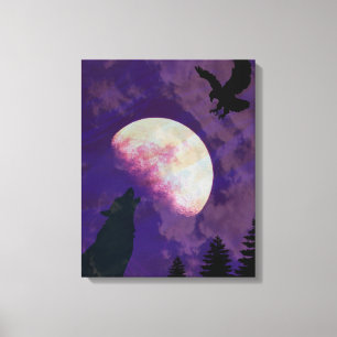 Toile d'art mural Loup hurlant de la lune