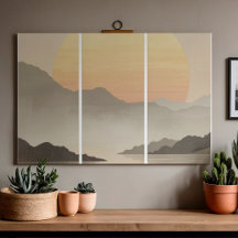 Toile d'art mural triptyque Japandi Sunset Mountai