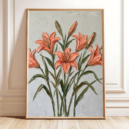 Toile d'art texturée au lys - Décoration florale m