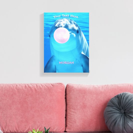 Toile Dauphin mignon, bulle de gomme, nom et message (Insitu(Salon))