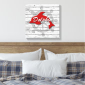 Toile Dauphin Rouge Nautique Rustique Sur Bois Déchiré (Insitu(Chambre))