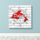 Toile Dauphin Rouge Nautique Rustique Sur Bois Déchiré (Insitu (Plancher de Bois))