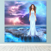 Toile De belles femmes debout sur Ocean Rock (Insitu (Plancher de Bois))