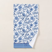 Toile de Chine florale bleue et blanche Monogramme (Serviette à main)