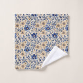 Toile de chinoiserie bleue beige aquarelle florale (Gant de toilette)