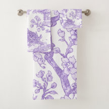Toile de chinoiserie violette dragon fleur de ceri