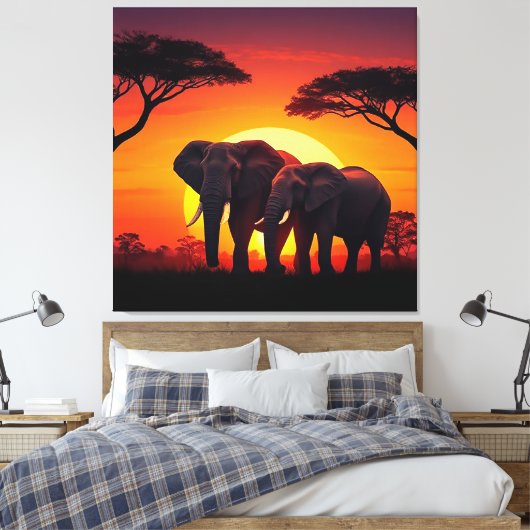 Toile de couché de soleil éléphant. (Insitu(Chambre))