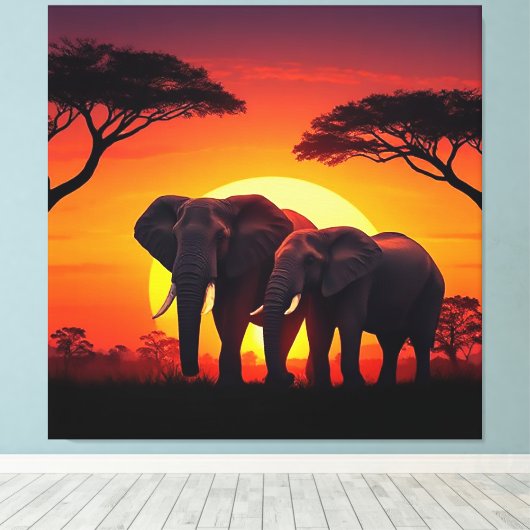 Toile de couché de soleil éléphant. (Insitu (Plancher de Bois))