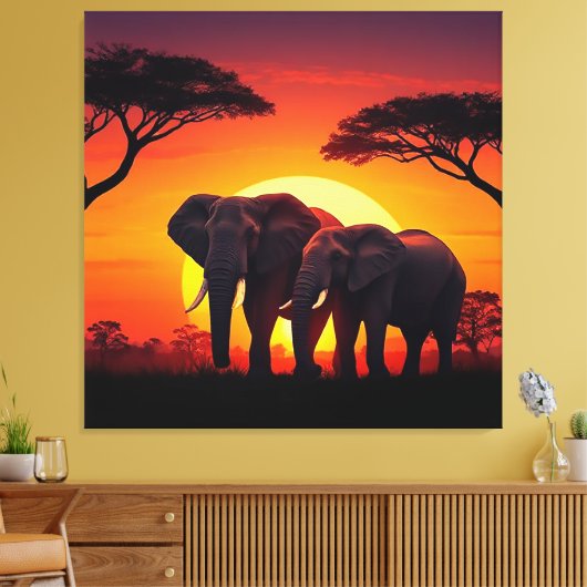 Toile de couché de soleil éléphant. (Insitu(Salon))