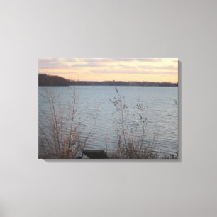 Toile de coucher de soleil sur la rive du lac - 4