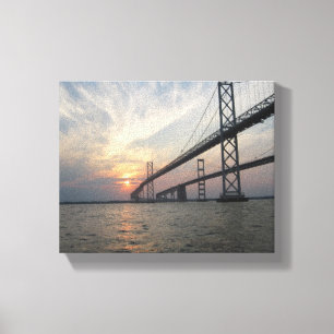 Toile de coucher du soleil de pont de baie de