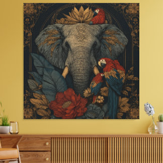 Toile de fond de la jungle mystique éléphant et pe