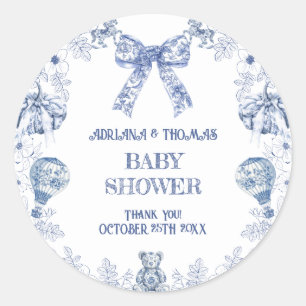 Toile de jouy baby shower bedankt ronde sticker