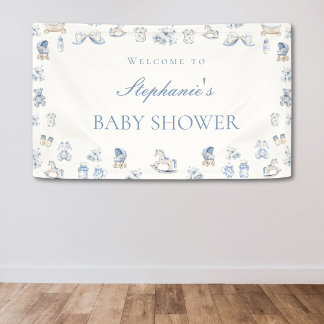 Toile De Jouy Baby Shower Blauwe Strik Jongen Spandoek