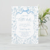 Toile De Jouy Baby shower bleu Bow Boy Invitation (Debout devant)