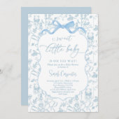 Toile De Jouy Baby shower bleu Bow Boy Invitation (Devant / Derrière)