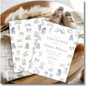 Toile De Jouy Baby Shower Blue Bow Boy Invitation Kaart