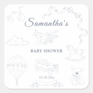 Toile de Jouy Baby Shower Kraamfeest Vierkante Sticker