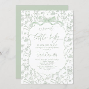 Toile De Jouy Baby shower met Bow Invitation Kaart