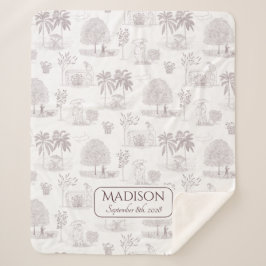 Toile de Jouy Babydeken met Naam Geboortedatum Sherpa Deken