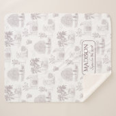 Toile de Jouy Babydeken met Naam Geboortedatum Sherpa Deken (Voorkant (horizontaal))
