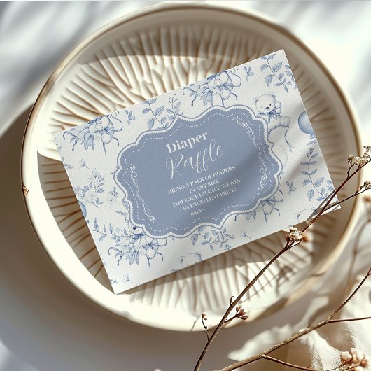 Toile De Jouy Beer Baby shower Diapper Raffle Informatiekaartje