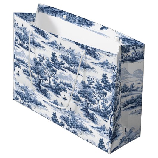 Toile de jouy, blauw china, porselein, blauwe wilg groot cadeauzakje (Voorkant Gekanteld)