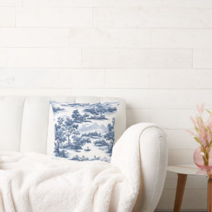 Toile de jouy, blauw china, porselein, blauwe wilg kussen