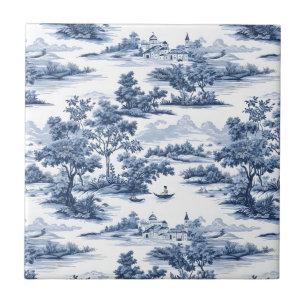 Toile de jouy, blauw china, porselein, blauwe wilg tegeltje