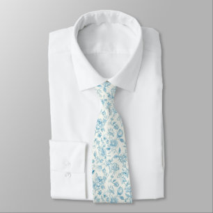 Toile de jouy Blauw Chinoiserie Pioenrozen Bloemmo Stropdas