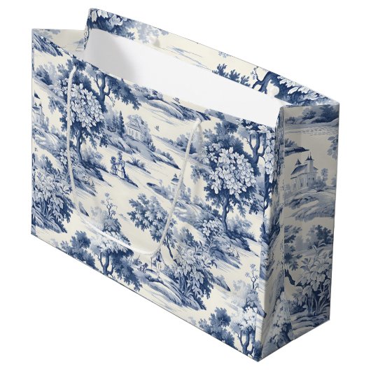 Toile de jouy, blauw en wit, porselein, groot cadeauzakje (Voorkant Gekanteld)