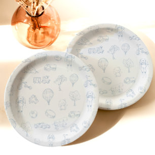 Toile de Jouy Blauwe Baby shower Papieren Bordje