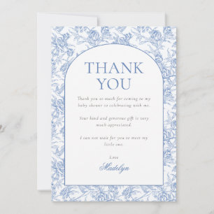 Toile de Jouy Blauwe Bloem Jongens Baby Borrel Bedankkaart